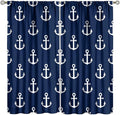 Nautical Costal Curtains,MarineThemed Oceanic Anchor Pattern Blackout Print Home Bedroom Living Room Window Treatments 2 Panel Set 52x84 Inch