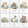 gooptyinh Woodland Nursery Animal Canvas Wall Art, 6 Piece Inspirational Forest Animals Print Posters, Motivational Quotes Cute Bear Fox Rabbit Deer Raccoon Owl Decor for Baby Bedroom 8x10in Unframed