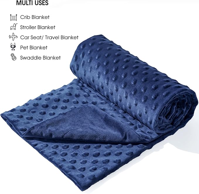 david's kids Micro Fleece Minky Baby Blanket for Boys Girls Neutral with Double Layer and Soothing Raised Dots, Breathable and Soft Lightweight Receiving Blanket for Newborns 30x40 Inches, Navy Blue