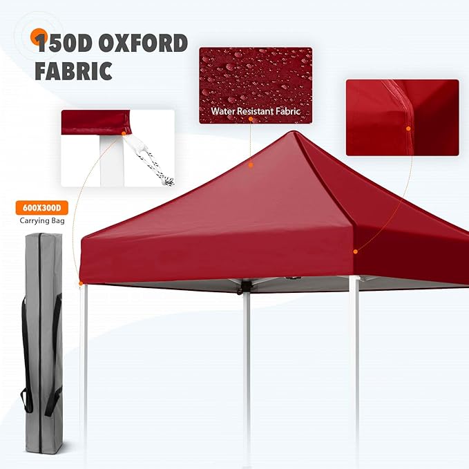 EAGLE PEAK 5x5 Pop Up Canopy Tent Instant Outdoor Canopy Easy Set-up Straight Leg Folding Shelter, Burgundy