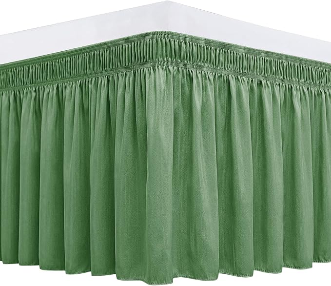 Biscaynebay Wrap Around Bed Skirts for King & Cal King Beds 19" Long Drop, Sage Adjustable Elastic Dust Ruffles Easy Fit Wrinkle Resistant Silky Luxurious Fabric Machine Washable