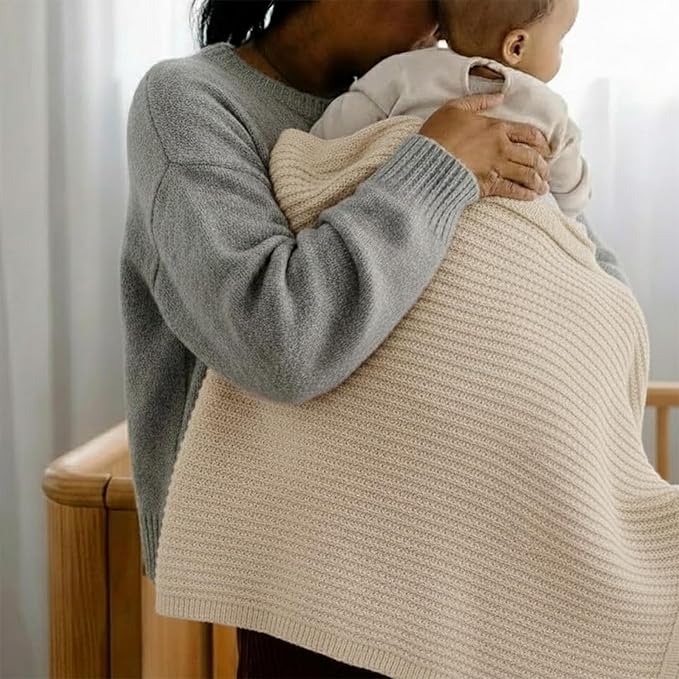 Baby Knit Blanket, 100% Cotton Waffle Patterns, Soft, Cozy, Lightweight Swaddle for Newborn & Infant Swaddling Beige Neutral, Perfect Baby Shower Ideas Beige 30x30