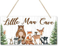 Uflashmi Wood Liitle Man Cave Sign, Woodland Animal Nursery Wall Decor for Baby Boys Room, Woodland Theme Nursey Room Decor for Toddler Boy, 12”x6”