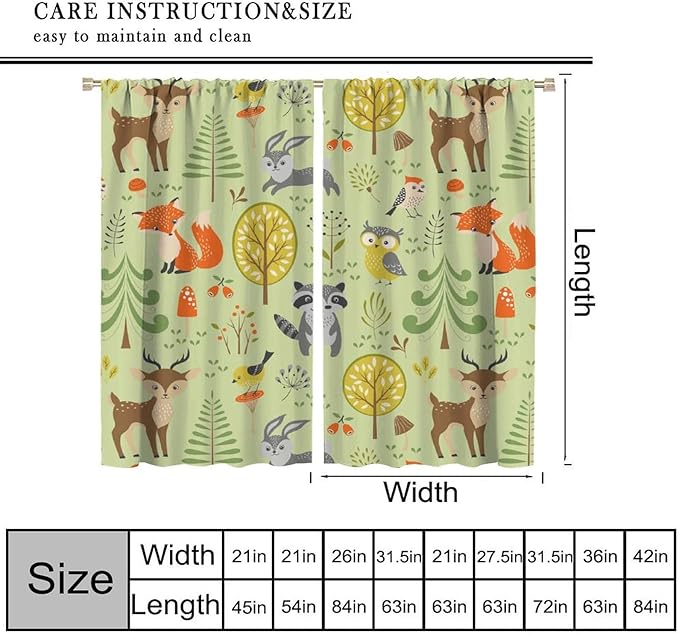 Cute Animals Curtains, Fox Bear Cartoon Wild Animals Blackout Window Treatments, Rod Pocket Thermal Insulated Drapes 2 Panel Sets for Kids Bedroom Nursery Classroom, 42" W X 54" L