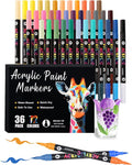 72 Colors Acrylic Paint Markers with 36 Dual-Color Brush Tips, Double Tips Acrylic Paint Pens for Rocks, Eggs, Wood, Rock, Canvas, Plastic, Glass, Ceramic