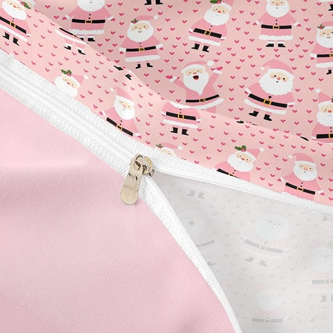 Feelyou Christmas Bedding Set for Kids Boys Girls Cute Santa Claus Comforter Cover Set Cartoon Xmas Theme Duvet Cover Bedroom Decor Pink Dreamy Heart Bedspread Cover Full Size Bedding Collection 3Pcs