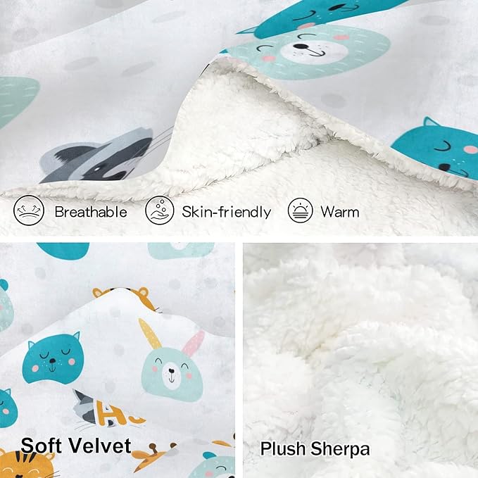 Cute Animal Rabbit Fox Personalized Receiving Sherpa Fleece Baby Blankets for Girls Boys Kids, Swaddle Blankets Gift for Newborn Crib Infants 30x40 Inches