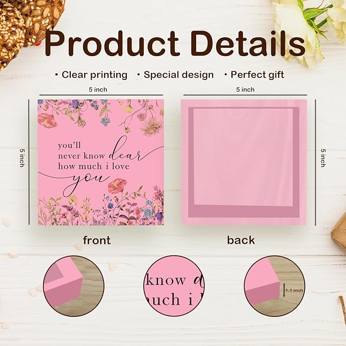 Motivational Pink Nursery Wooden Sign Desk Decor, You'll Never Know Dear How Much I Love You Decorative Signs for Baby Girl Room, Boho Floral Inspirational Home Sign Shelf Desk Decor 5x5 Inch