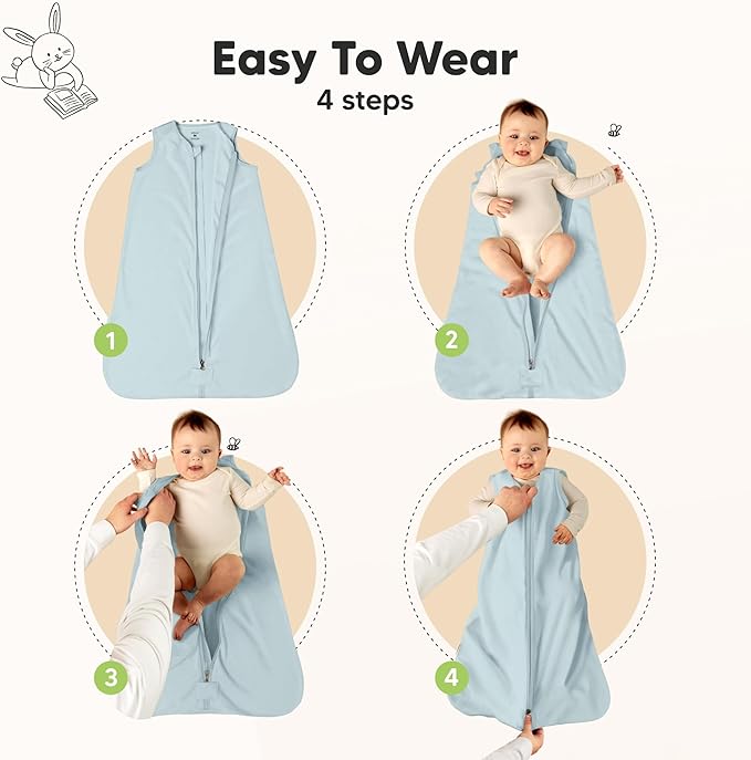 2-Pack Baby Sleep Sacks, Zipper Wearable Blanket - 0.5TOG Organic Cotton, Lightweight, Soft Cozy Infant Sleeping Sack 3-6 months, Easy to Wear Small Newborn Transition Swaddles Sleepsacks (Glacier)