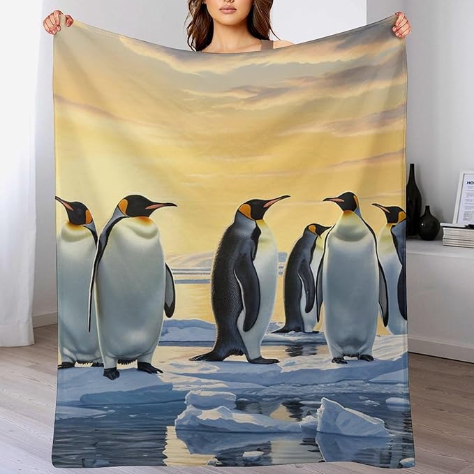 Penguin Blanket Antarctic Penguins Gifts for Girls Boys Woman Kids Penguin Lover Throw Blankets Soft Blanket Warm Fleece Flannel Plush Blankets for Bed Sofa Couch 60"x80"