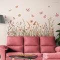 Boho Flower Wall Decals Foxtail Grass Plants Wildflower Floral Leaves Butterflies Dragonflies Wall Stickers for Bedroom Living Room Wall Art Décor