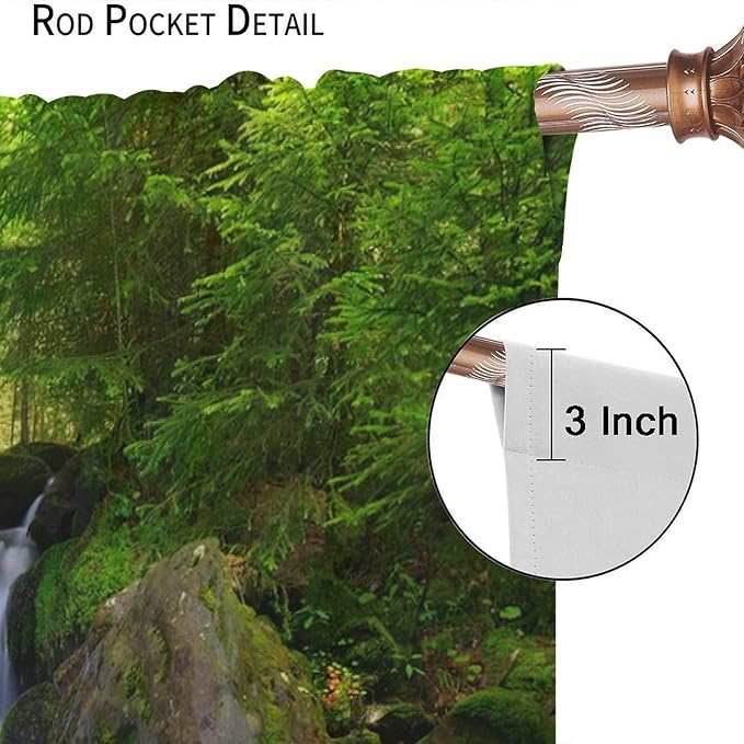 Forest Waterfall Landscape Blackout Window Curtains, Animals Tigers Waterfall Woodland Natural Window Drapes, for Living Room Bedroom 42" W X 45" L