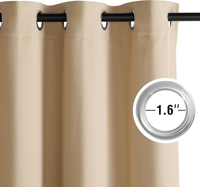 NICETOWN Beige Room Darkening Curtains 90 Inches Long 2 Panels for Living Room, Bedroom, Nursery Summer Thermal Insulated Blackout Drapes Grommet Noise Reducing Window Curtains, W40