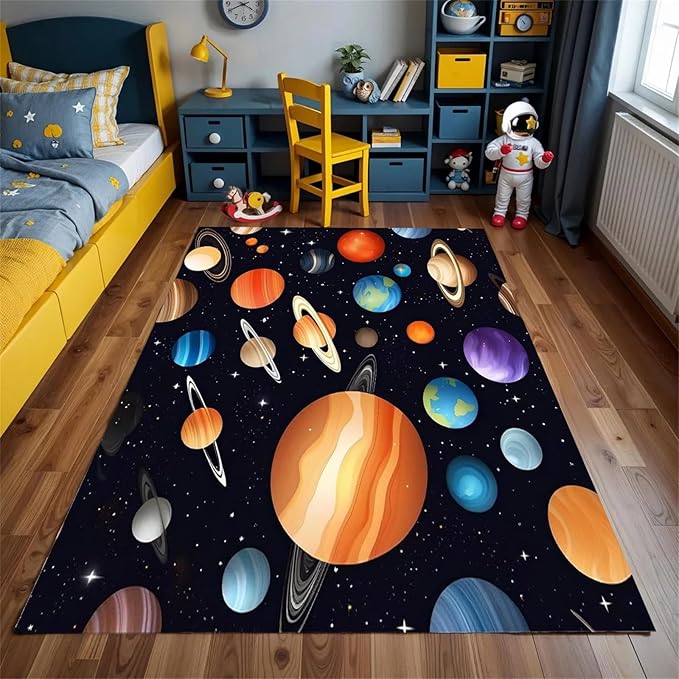 Kids Carpet Outer Space Rug,3x5ft,3D Galaxy Universe Planet Area Rugs Kids Bedroom Space Carpet Universe Solar System Planet Theme Carpets for Living Room Nursery Room Toddler Classroom Decor