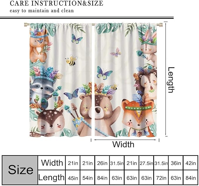 Jungle Safari Curtains, Cute Cartoon Forest Animals Pattern Blackout Window Treatments, Rod Pocket Thermal Insulated Drapes 2 Panel Sets for Children Boys Bedroom Nursery Classroom, 52" W X 84" L