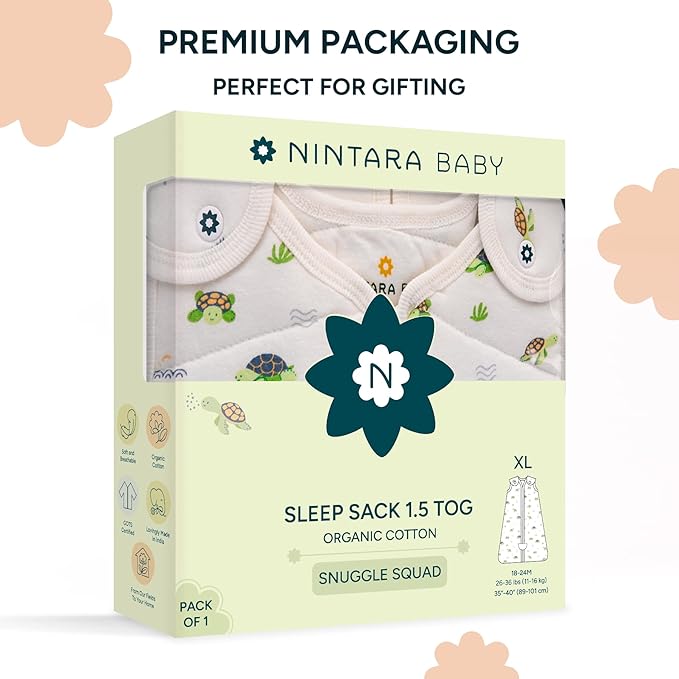 1.5 TOG Sleep Sack - Premium Organic Cotton, Soft, Breathable, Wearable Blanket for Newborns, Infants & Toddlers (18-24 Months), Unisex Baby Sleeping Bag, Gifts for Babies