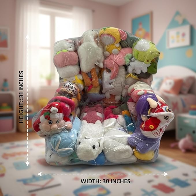 Clear Stuffed Animal Storage Bean Bag Chair Cover - Extra Large 150L, Waterproof & Easy-Clean Toy Organizer with Plastic Window,forNursery, Bedroom, Playroom (Cover Only, No Filler) (A2pcs)