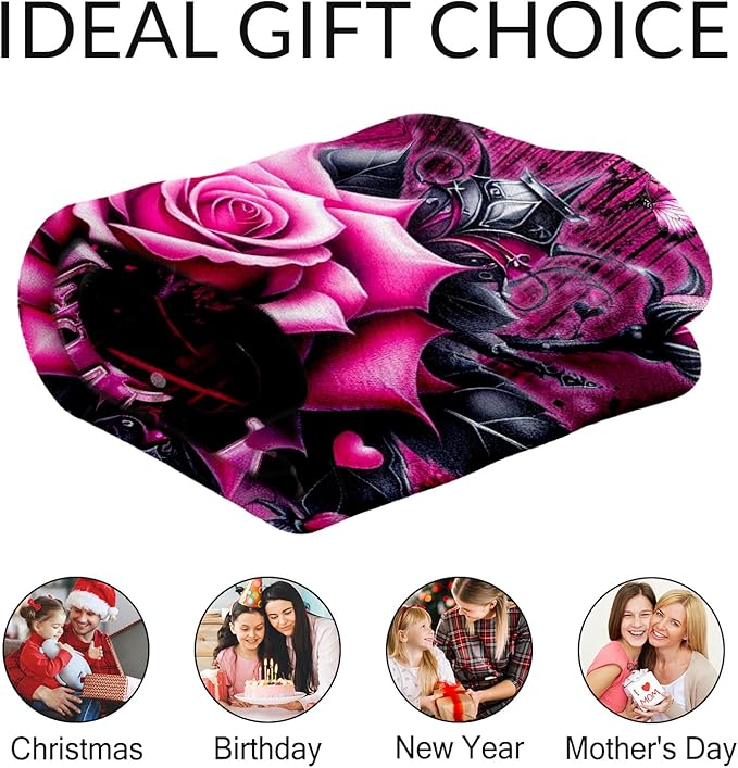 Custom Rose Floral Blanket Gifts - 40" x 50" Girls Gothic Theme Throw Blankets for Flower Lovers - Cozy Lightweight Throws for Sofa, Couch