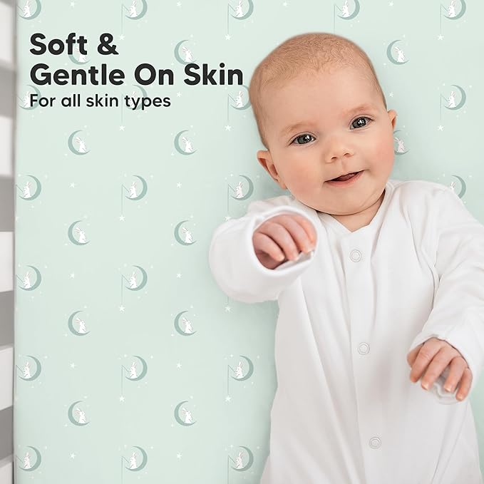 KeaBabies 2-Pack Organic Crib Sheets for Boys, Girls - 52x28 Fitted Crib Mattress Sheet Neutral, Breathable Jersey Cotton Cover for Baby Bed, Toddler Mattress, Soft & Cute Prints (Lunaris)