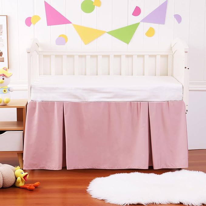 Crib Bed Skirt Dust Ruffle 100% Cotton - Natural, Soft, Breathable for Baby's Delicate Skin, Nursery Toddler Crib Bed Skirt for Baby Boys Girls, Fits Standard Cribs 28" x 52" with 14" Drop
