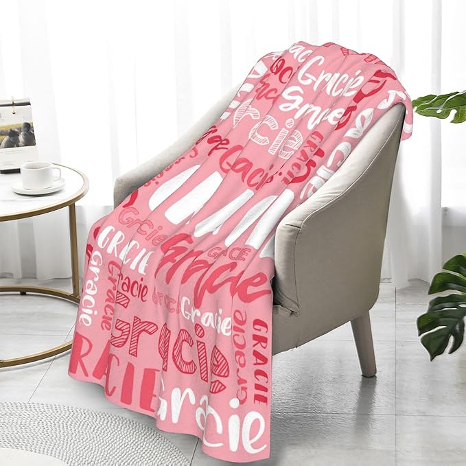 Dr.TOUGH Personalized Blankets with Name Customized Baby Blankets for Girls Boys Adults Monogrammed Blankets and Throws Christmas Birthday Mothers Fathers Valentines Day Gift (Light Pink,30''×40'')