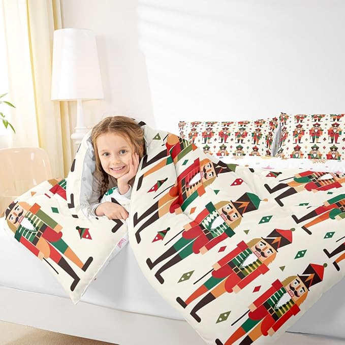 Feelyou Christmas Kids Comforter Set Toddler Size Nutcracker Bedding Set Soldier Royal Guarder Princess Duvet Quilt for Kids Boys Girls Bedroom Decor Microfiber Ultra Soft Breathable