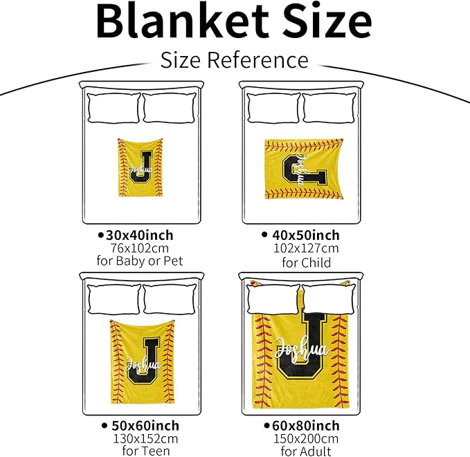 Personalized Softball Kids Blanket with Name and Number - Custom Sport Bed Blankets Gift for 0-3 Months Baby Essential and Warm 40x50inch