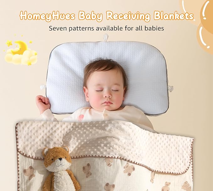 Baby Blanket Double Layer Cotton 40 x 40 Soft Receiving Blanket with Pattern Machine Washable Bear