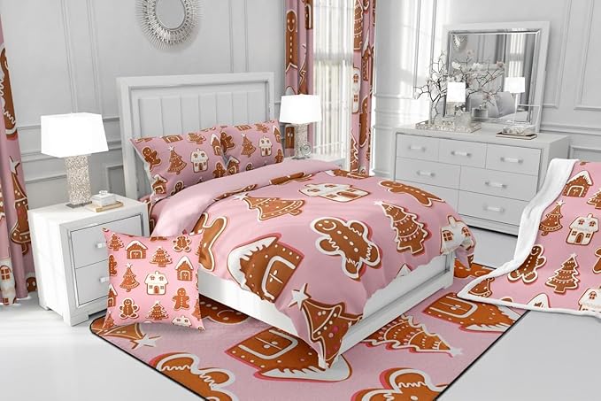 Feelyou Christmas Comforter Set Queen Size Gingerbread Man Bedding Set for Kids Boys Girls Snowflake Duvet Quilt Xmas Tree Bedroom Decor Microfiber 3 Pcs with 2 Pillow Cases