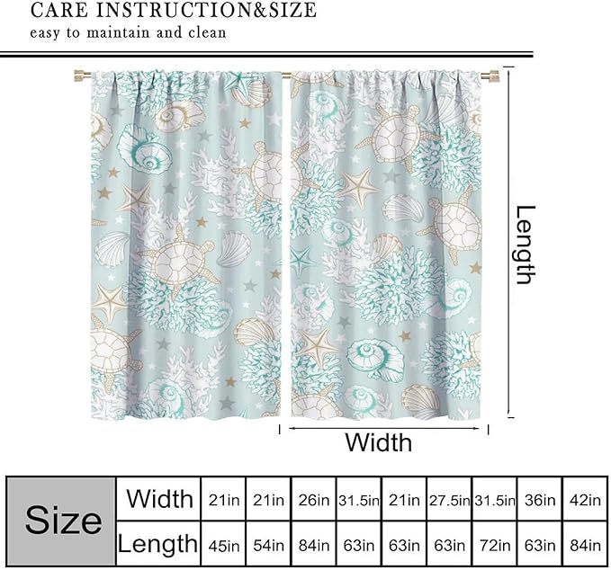 Nautical Curtains,Seagorses Coral Starfish Reef Seashell Beach Sea Seashell Pattern Blackout Print Home Bedroom Living Room Window Treatmen 2 Panel Set 72x63 Inch