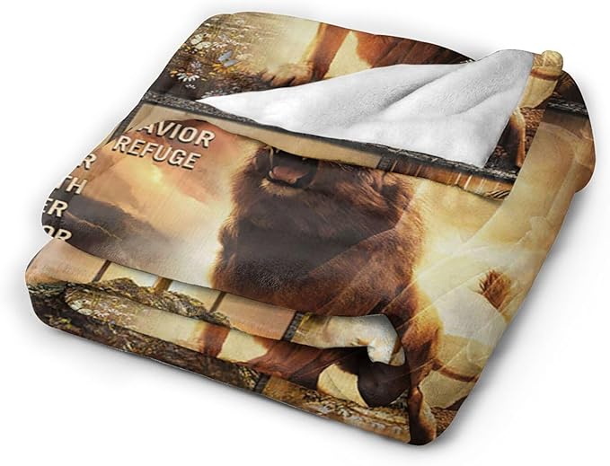 Tijuboni Christian Lion Throw Blanket Religious Gifts for Women Men Girls Boys Kids Adults Soft Flannel Fleece Blanket for Couch Sofa Bed Home Decor 40"x50"