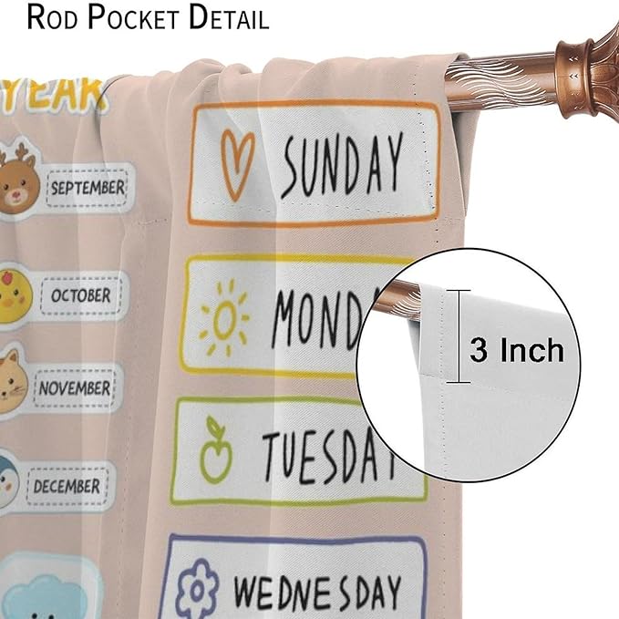 Funny Kids Educational Alphabet Curtain Cartoon Colorful Weather Multiplication Table Printed Rod Pocket Blackout Window Treatments for Bedroom Living Room 42" W X 63" L