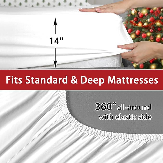 7 Pcs King Size Christmas Comforter Set with 2 Pillowcases & 2 Shams, Nature Simple Pine Tree Bedding for Kids and Adults, Winter Merry Xmas Bed in a Bag with Flat Fitted Sheet