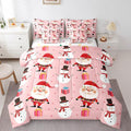 Feelyou Christmas Bed in a Bag Merry Christmas Snowman Comforter Set with Sheets for Kids Boys Girls Decor Santa Claus Bed Set Kawaii Pink Bedding Set Bedroom Collection King Size