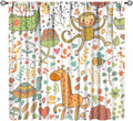 Cute Monkeys Curtains, Zoo Theme Cartoon Funny Animals Crocodile Giraffe Turtle with Flowers Print Thermal Insulation Window Drapes for Kids Boys Girls Baby Bedroom Living Room 42x45 Inch
