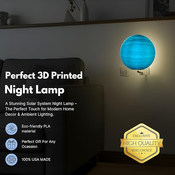 Uranus Night Lights | 5" Uranus Night Lamp LED Light | 3D Solar System NightLight, Planet Home Décor, Space Nursery, Kids Room, Space Gift, Birthday Gifts, Bedroom Decorations
