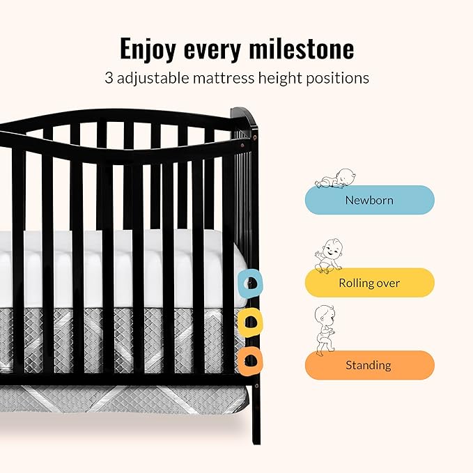 Dream On Me Chelsea 5-In-1 Convertible Crib In Black, JPMA Certified