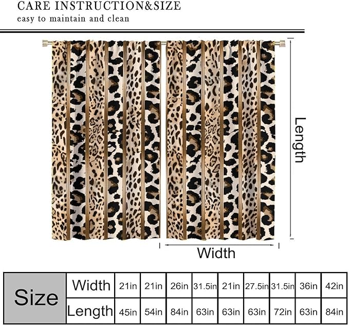 Leopard Curtains, Cheetah Wild Animal Geometric Stripe Wildlife Theme Window Drapes for Bedroom Living Room 63" W X 72" L