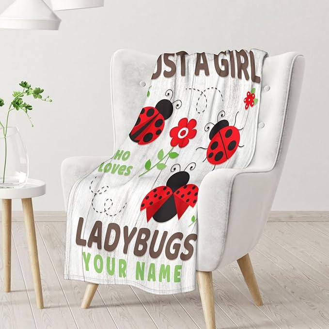 Custom Ladybug Throw Blanket - 60 x 80 Inches Grey Aesthetic Gifts Stuff for Women - Soft Lightweight Blankets for Bed, Living Room
