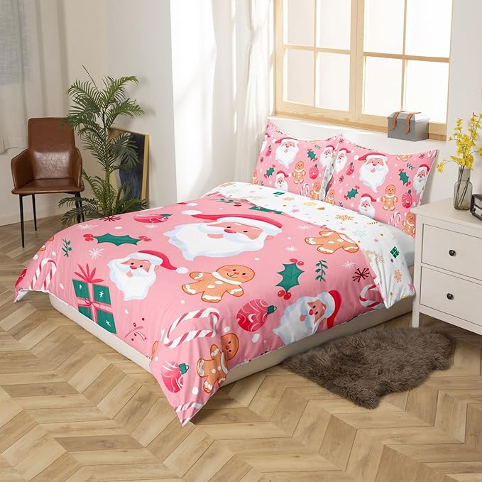 Feelyou Merry Christmas Bedding Set Christmas Duvet Cover for Kids Boys Girls Cookies Candy Comforter Cover Christmas Tree Bedspread Cover Bedroom Collection 3Pcs Full Size,No Comforter