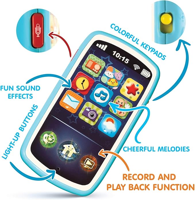 Baby Phone Toy with Record & Playback Features - Musical, Interactive and Educational Cell Phone Toddler Toys with 12 Smart Light Up Buttons - Learning Phones for Kids 6+ Months – ASTM Certified
