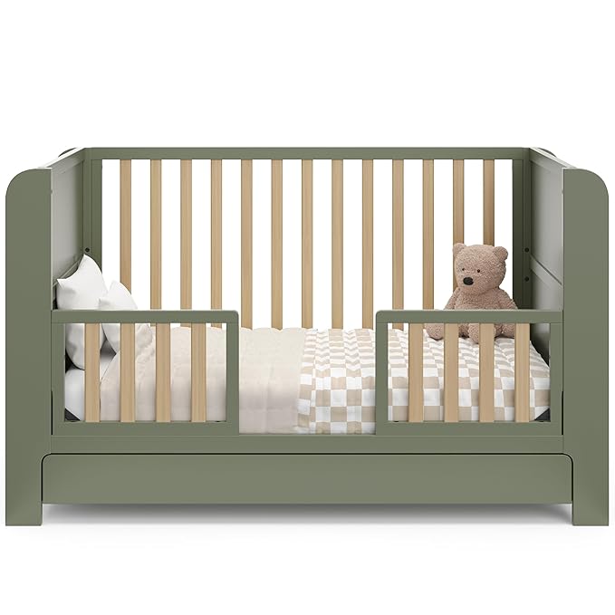 Graco Read-with-Me 4-in-1 Convertible Crib with Drawer (Olive with Driftwood) - GREENGUARD Gold Certified Converts to Toddler Bed, Daybed, and Functional Bookshelves