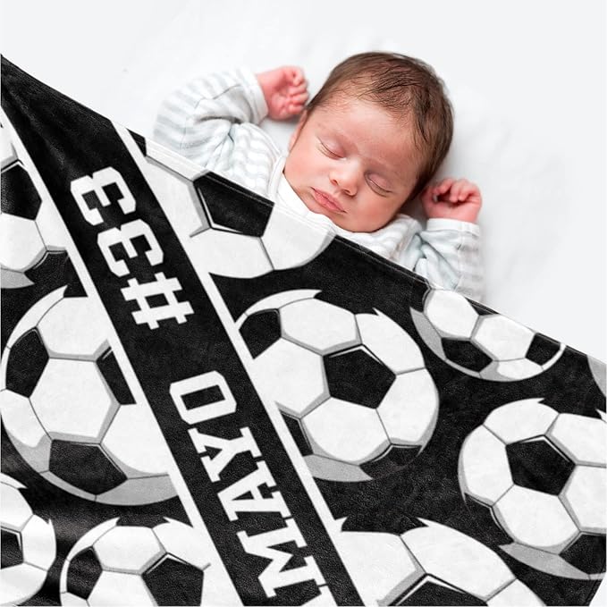 Custom Kids Soft Blanket: Personalized Gift for Soccer Football Basketball Softball Lovers Name and Number - Flannel Toddler Bed Blankets (30X40inch)