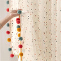 Boho Rainbow Sheer Curtain with Colorful Pom Pom Voile Drapes Light Filtering Faux Linen Stripe Pompom Rod Pocket Window Drapes for Boys/Girls Bedroom/Nursery 2 Panels (W78 X L102 Inch-2PCS,White)
