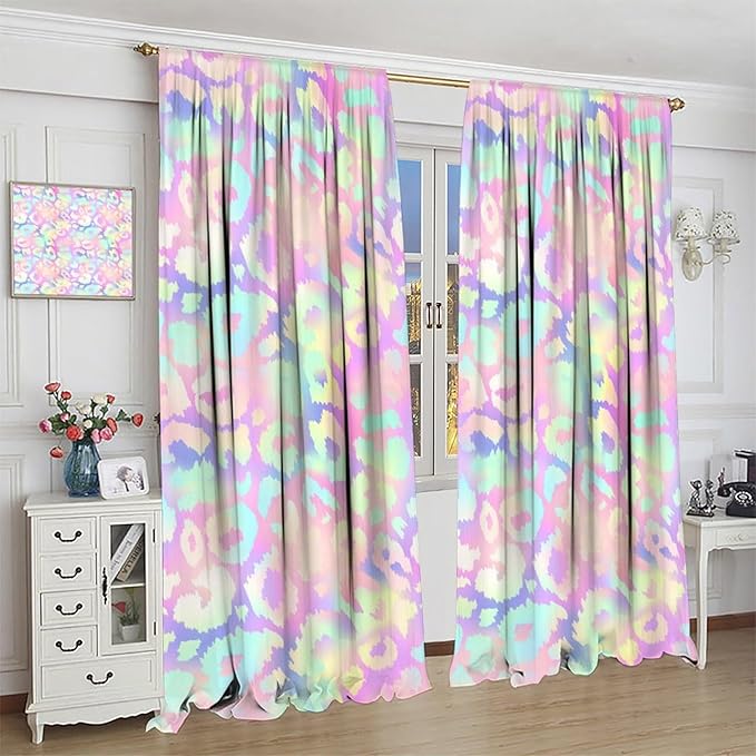 Colorful Leopard Curtains, Cheetah Safari Modern Rainbow Leopard Design Window Curtains for Bedroom Living Room Boys Kids Room 42" W X 63" L