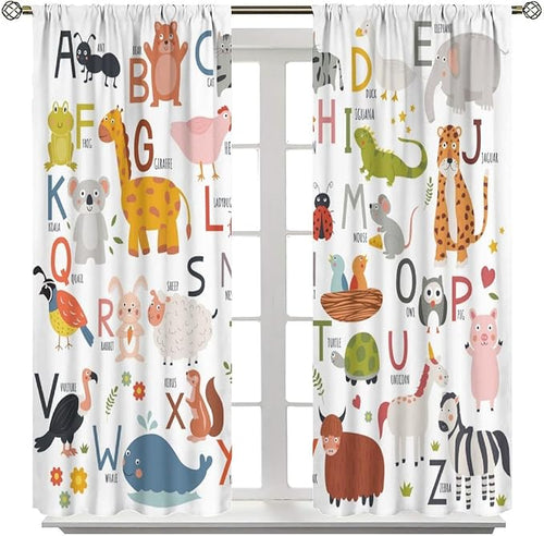 Alphabet Kids Learning Curtains Cartoon Animal Baby Boys Child Educational Curtain with Rod Pocket for Bedroom Nursery Home Decor Drapes Window Treatments 2 Panels Set 72" W X 63" L