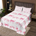 Manfei Pink Bowknot Princess Bedspread King Size,Rainbow Cloud Bow Tie Toddler Coverlet Set,Girls Women Room Decor,Bow Princess Tale Style Quilted Coverlet,Cartoon Dreamy Bedding Quilt,2 Pillowcases