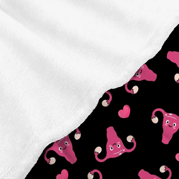 Thuswarm Cute Uterus Heart Flannel Throw Blanket Warm Cozy Soft Funny Print Blankets for Bed Couch Sofa Room Decoration Gifts 120"×90" Extra Large for Family