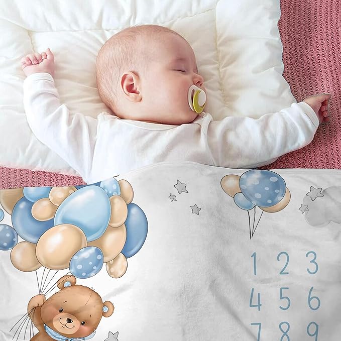 OLIVE OLIVIA Cartoon Baby Monthly Milestone Blanket, First 12 Months Baby Milestone Blanket for Baby Girls, Baby boy Blankets, Perfect Baby Blanket Gifts with Pentagram Frame, 50"x60"