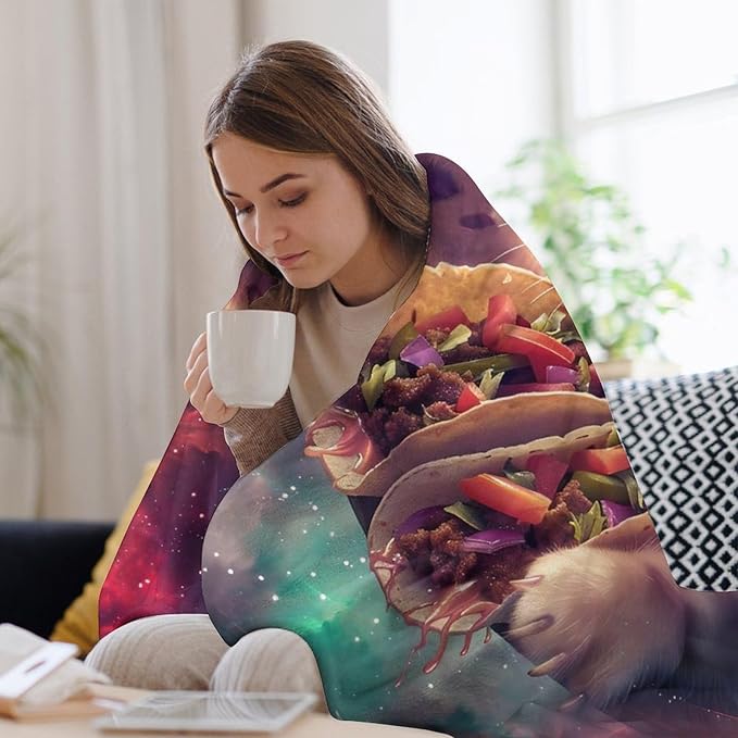 Funny Cat Print Blanket Taco Cute Kitty Animal Galaxy Throw Blankets Gifts for Couch Sofa Stuff Decor Soft Cozy Plush Flannel Bedding for Lover Men Women 60"x80"